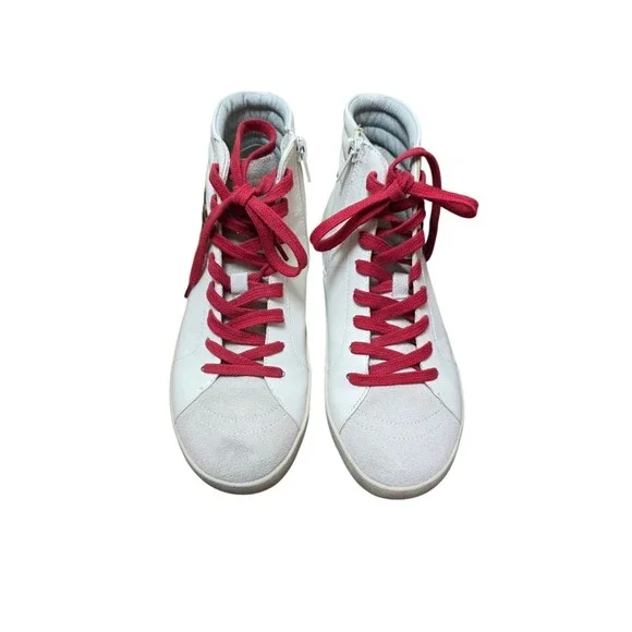 Steve Madden Bumping White High-Top Sneakers Red Laces & Leopard Accent Size 5 - Picture 1 of 8